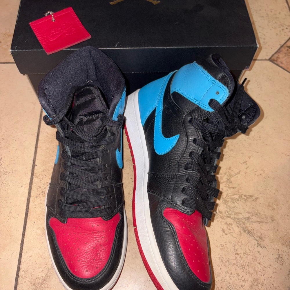 Women's Black, Red, and Blue High-Top Sneakers